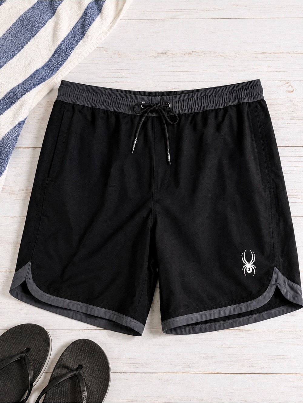 Spyder Swim Trunks XXL Black Gray Lined Stretch Board Athletic Beach Swim Shorts